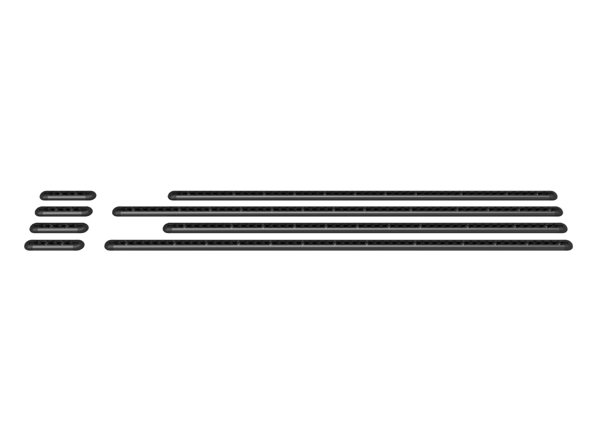 Side view of Transit Bed Bracket L-Track for Ford Transit 148 Extended High Roof Camper Vans with bed brackets in black
