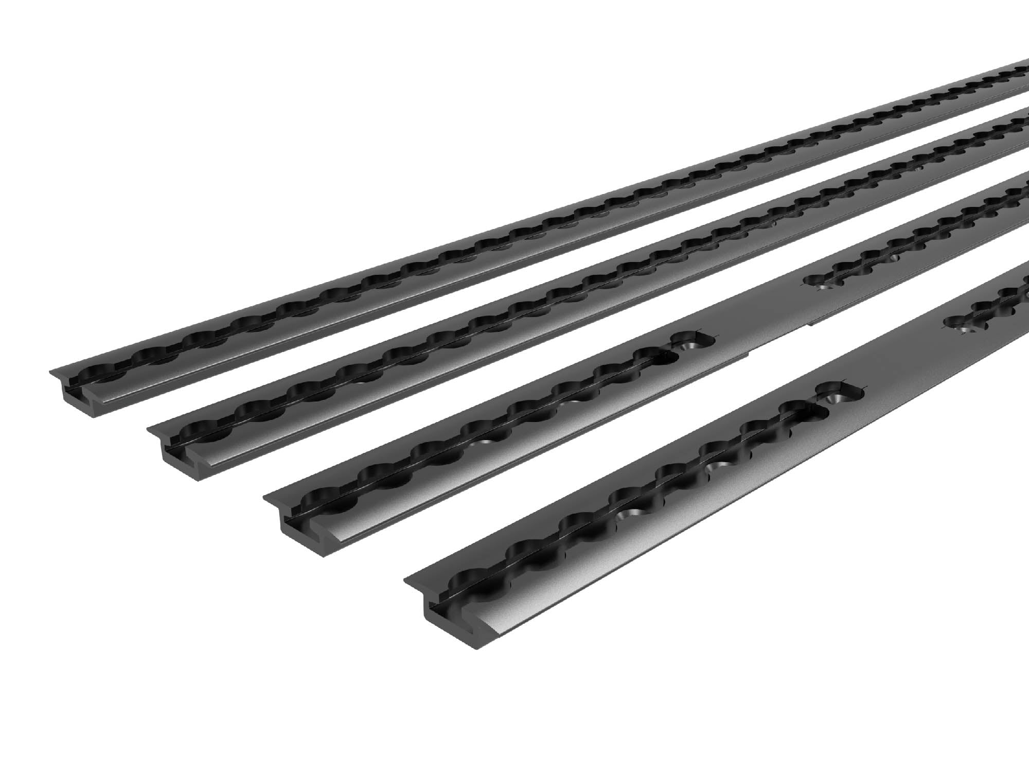 Detail view of Transit Bed Bracket Flush Mount L-Track top sections for 148" and 148" extended high roof vans