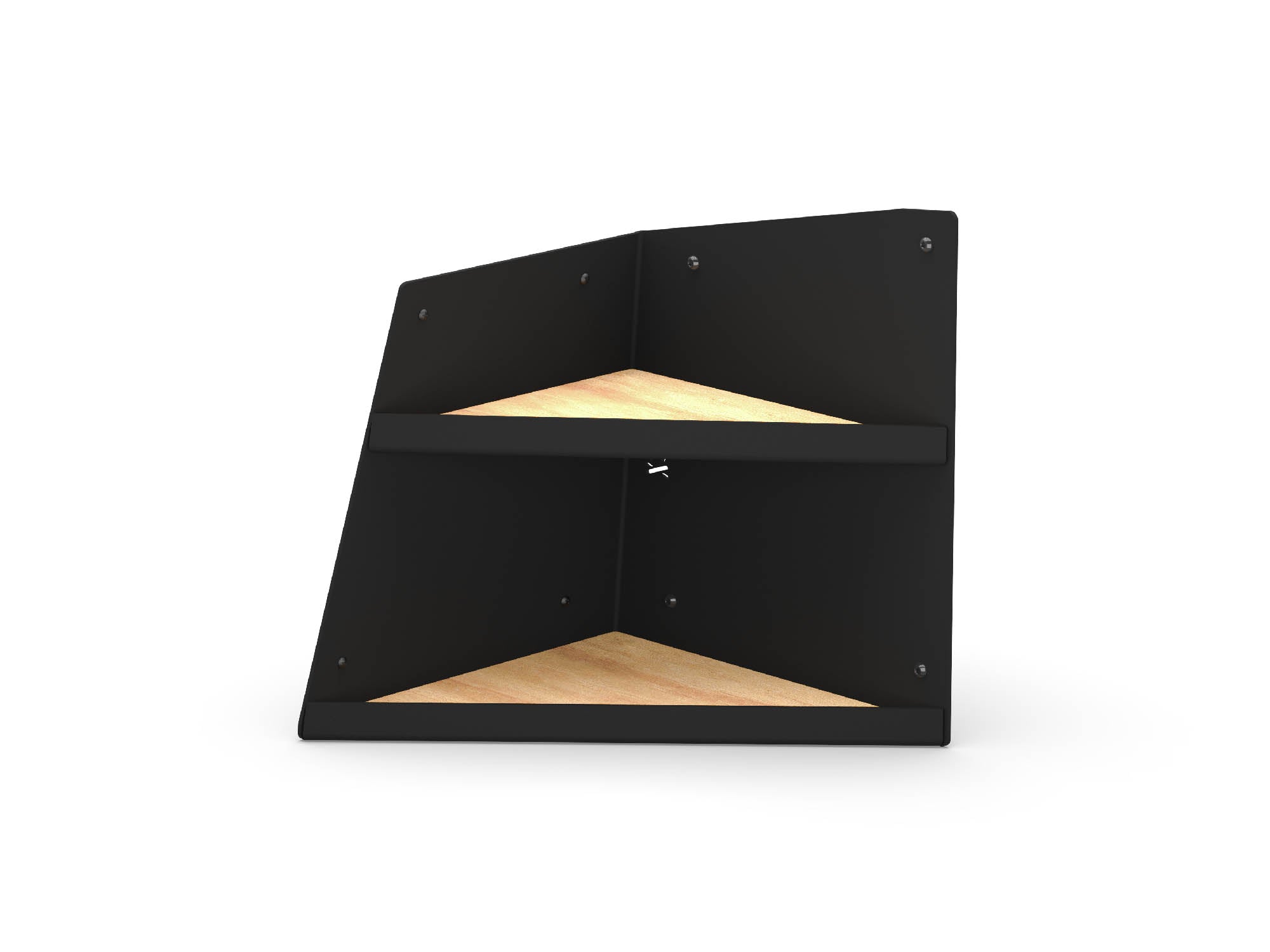 Angled view of Transit Van Angled Shelf in full-depth size for left side of cabinets