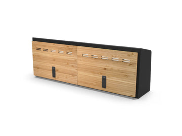 Transit 40 inch Shallow Upper Cabinet with black base and bamboo doors for Ford Transit Camper Vans and Ford Transit Trail vans