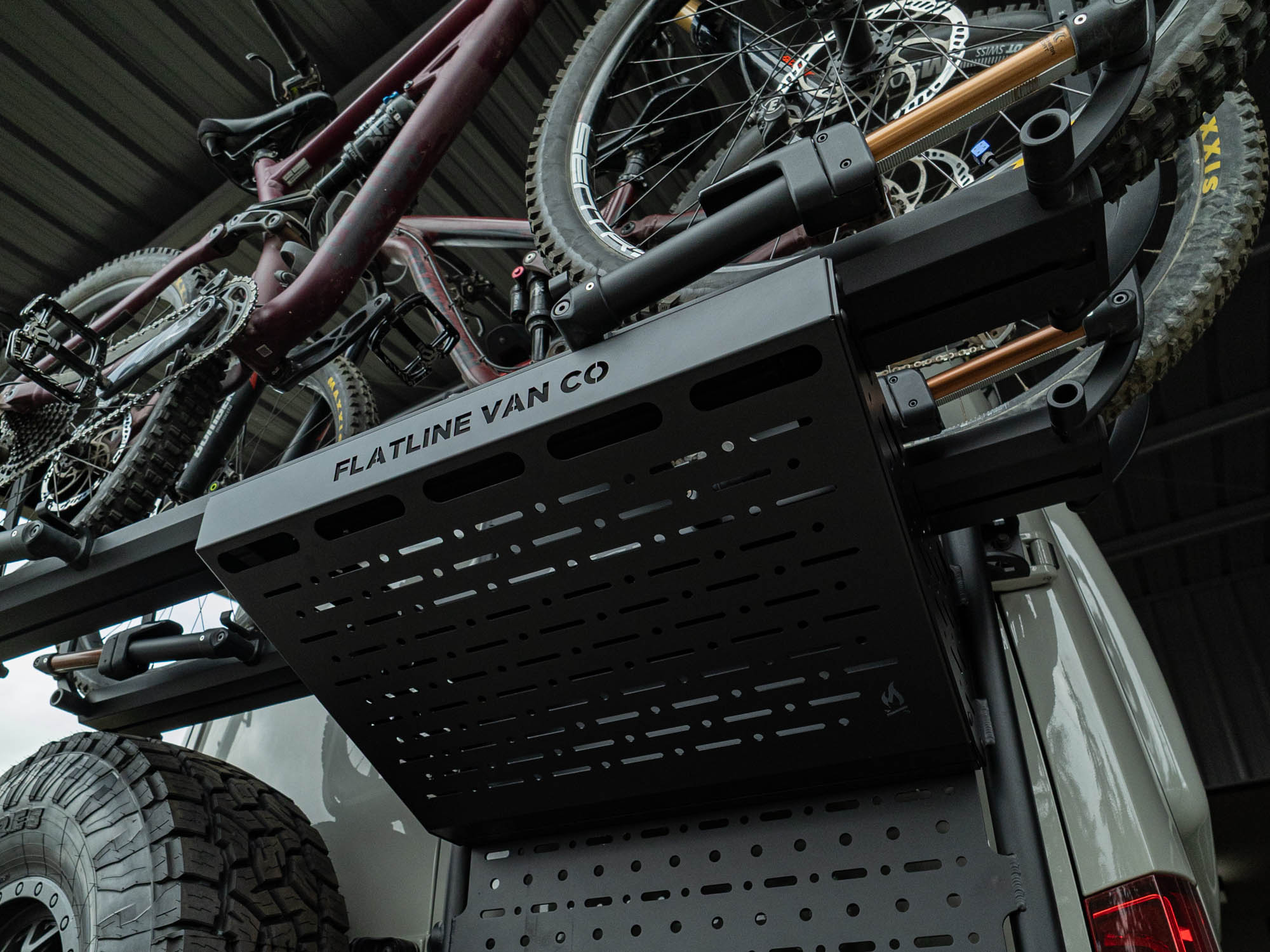 Underside of installed Rear Door Platform Bike Rack Adapter