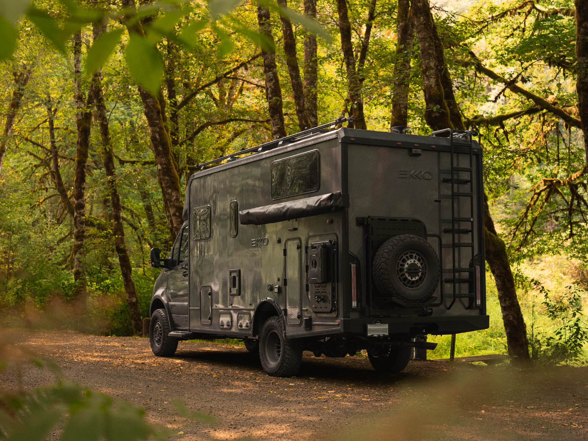 Sprinter Ekko with upgraded Winnebago Ekko Rear Ladder, Platform Storage, and Spare Tire Carrier Mount