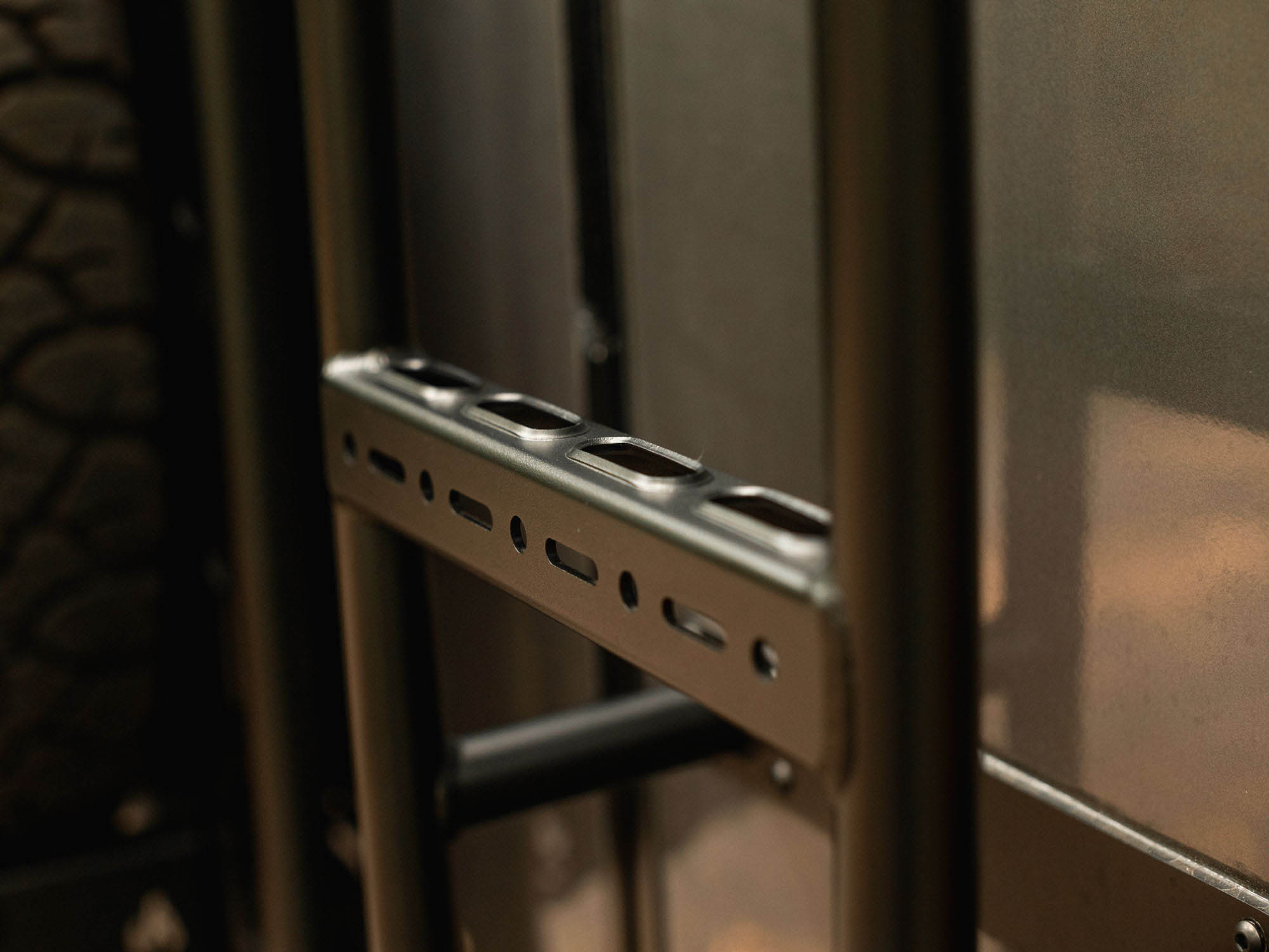 Detail view of tread on Winnebago Ekko Rear Ladder steps