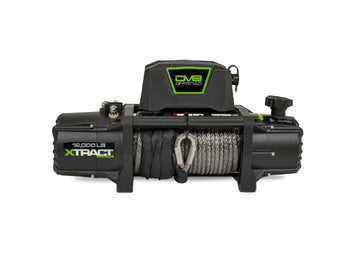 Front view of DV8 Xtract 12,000lb Winch with synthetic rope