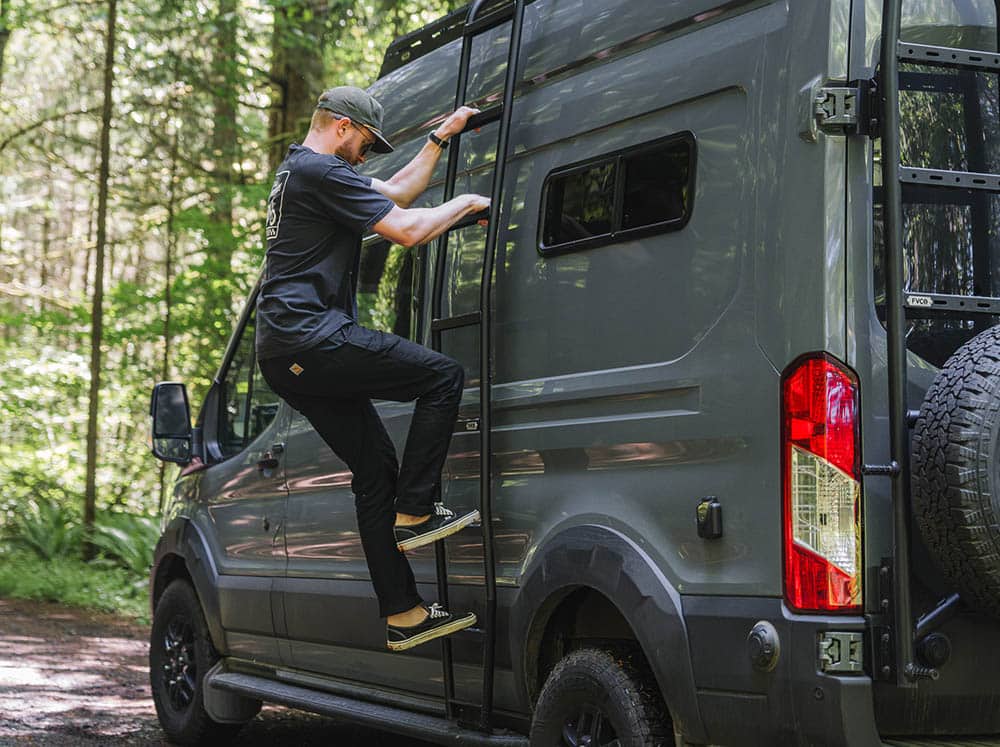 Climbing Side Rails Transit Trail Side Ladder for High Roof | Flatline Van Co.
