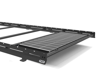 Flush-mounted solar panel brackets on roof rack