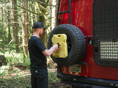 Installing Rotopax Adapter with Rotopax Pack Mount on Tire Carrier + Ladder for Sprinter or Transit camper vans