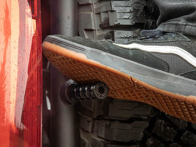 Close up of foot peg with traction on Sprinter Rear Ladder Tire Carrier