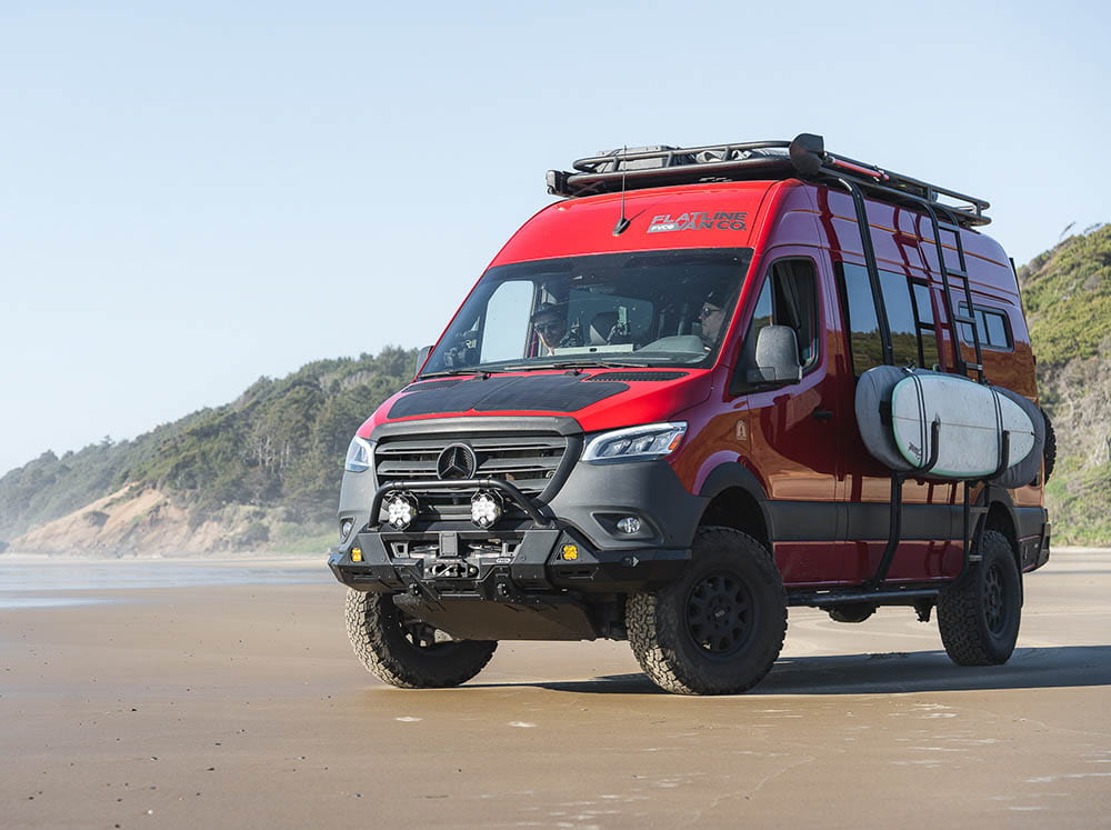 Mercedes Benz Sprinter Van ready to go surfing with FVC Front Bumper installed