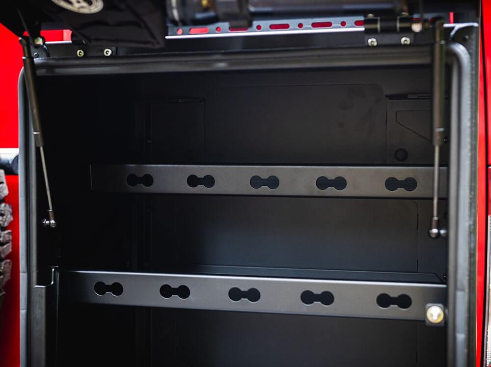 Grech Rv Rear Storage Boxes Shelves for Van Rear Storage Box | Flatline Van Co.