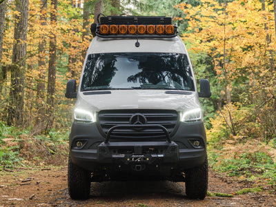 Mercedes-Benz Sprinter adventure van with Sprinter Core Front Winch Bumper installed