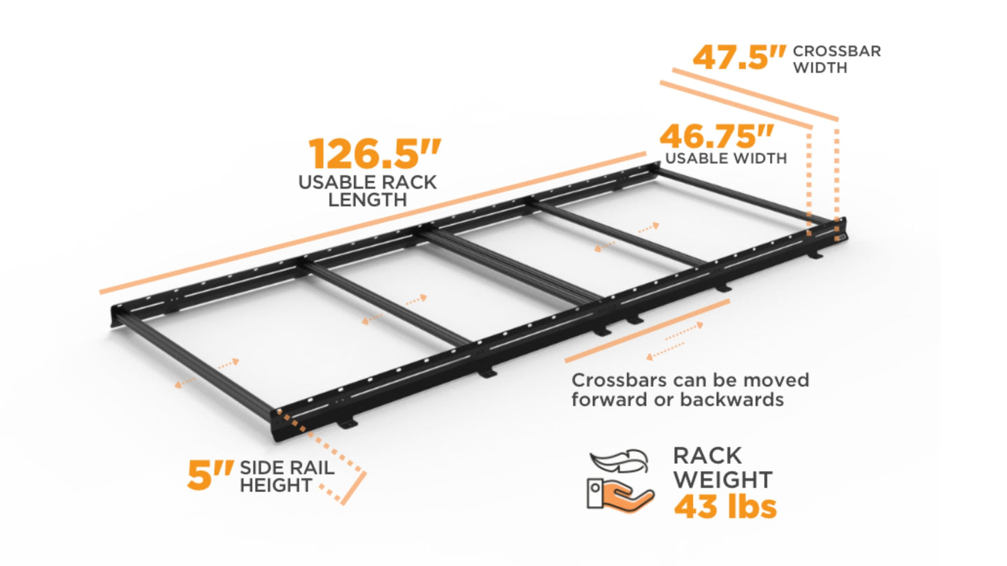 Sprinter 144" Low Pro Roof Rack Dimensions