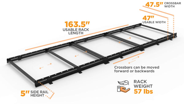 Sprinter 170" Low Pro Roof Rack Dimensions