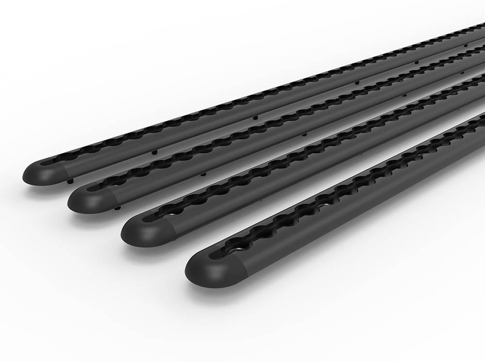 Detail view of Sprinter Van Bed Bracket L-Track Kits in black