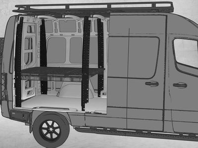 X-ray view of Sprinter bed brackets with bed system installed