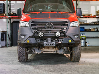 Front view of Sprinter Van Bumper with bull bar installed