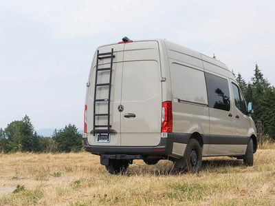 Sprinter camper van with Sprinter Van Rear Ladder installed on rear driver door