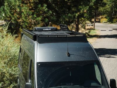 Sprinter Standard Roof Rack installed on adventure van with light bar fairing