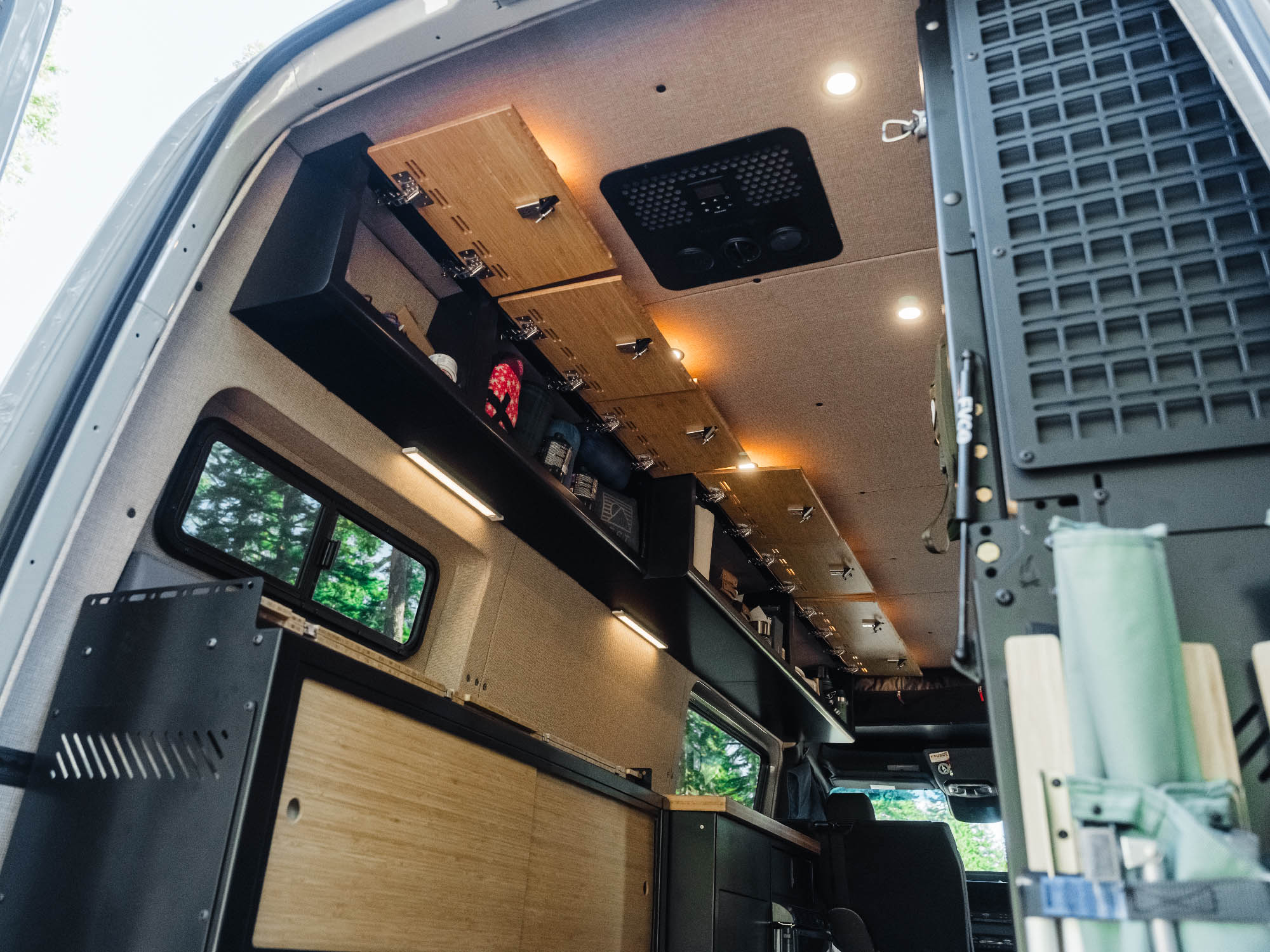 Sprinter Van Upper Cabinets with all doors open