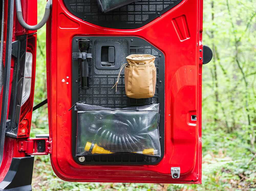 Sprinter Rear Door Panel Or Rack Sprinter Van Rear Door Molle Panels | Flatline Van Co.