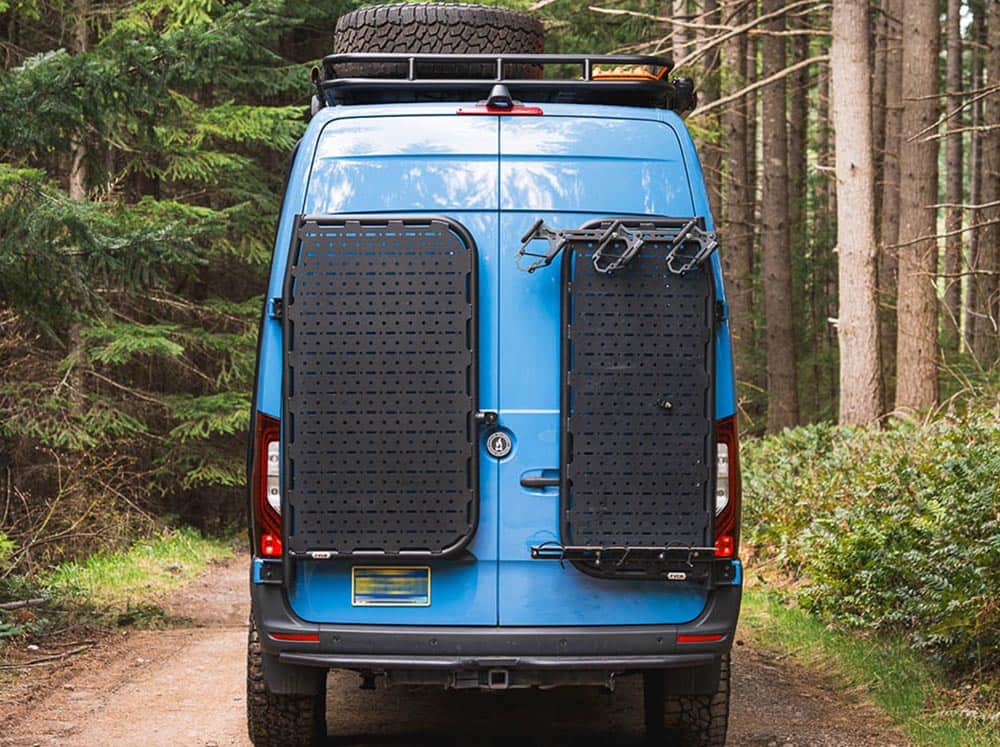 Overland Sprinter Rear Door Rack Sprinter Rear Door Platform | Flatline Van Co.