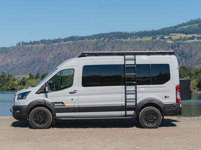 Camper van with FVC Side Ladder for Transit Trail medium roof van