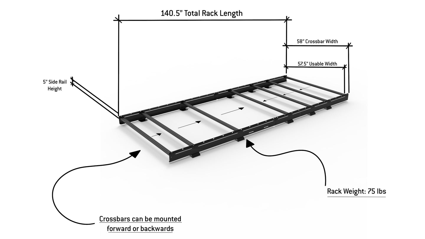 Transit 148 EXT Roof Rack Dimensions
