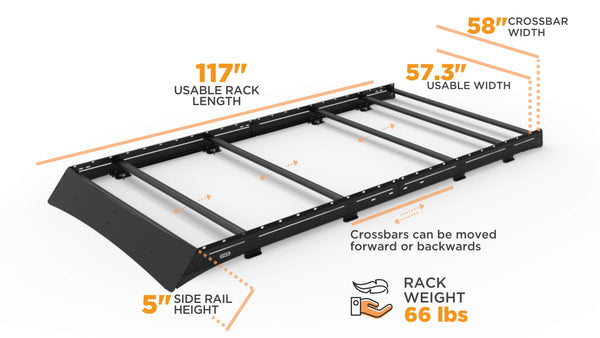 Transit 148 HR Low Pro Roof Rack Dimensions