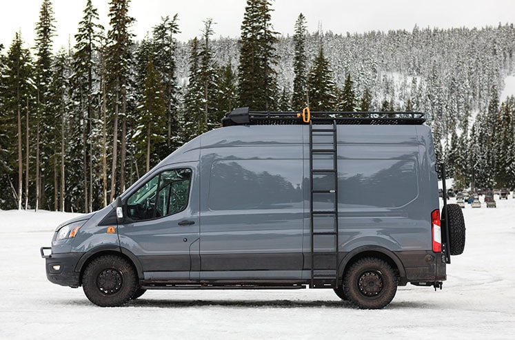 Transit Tire Carrier - Van in Snow