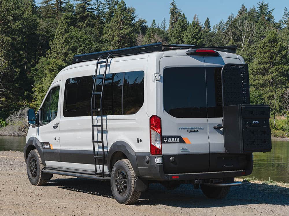 Side Ladder and roof rack made for Medium roof Ford Transit Trail camper van by the lake