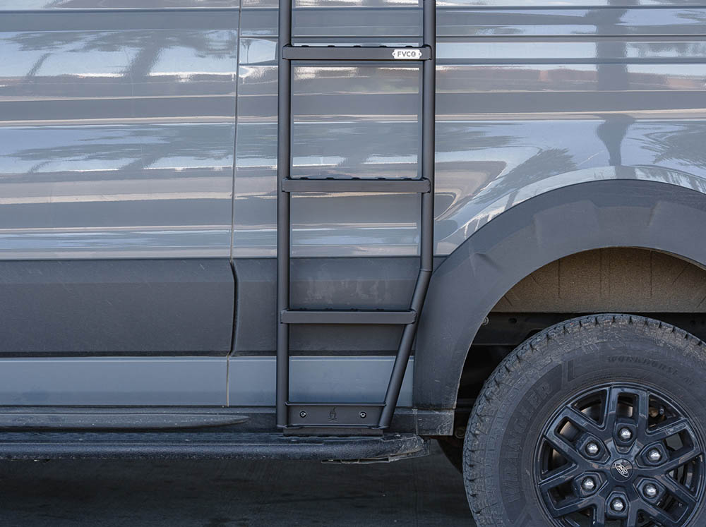 Rail Bus Ladder Transit Trail Side Ladder for High Roof | Flatline Van Co.