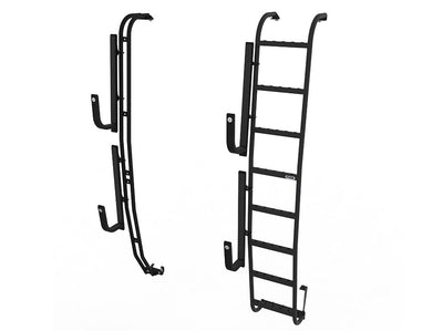 Universal surf hooks on surf pole and side ladder for up to 4 surfboards