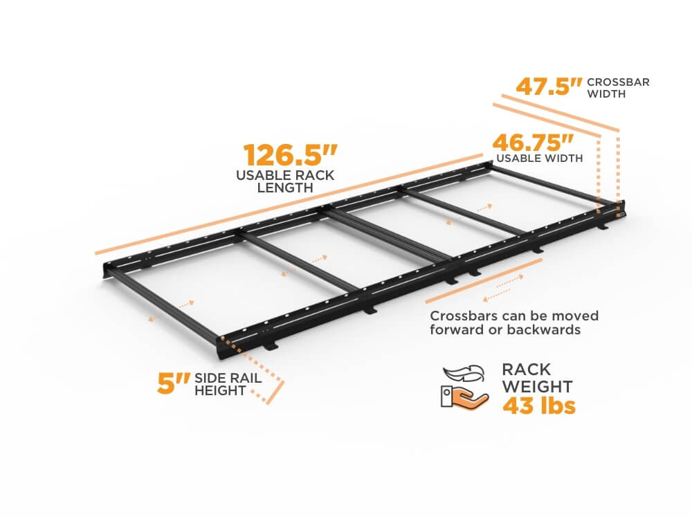 Sprinter 144" High Roof Low Pro Roof Rack Dimensions