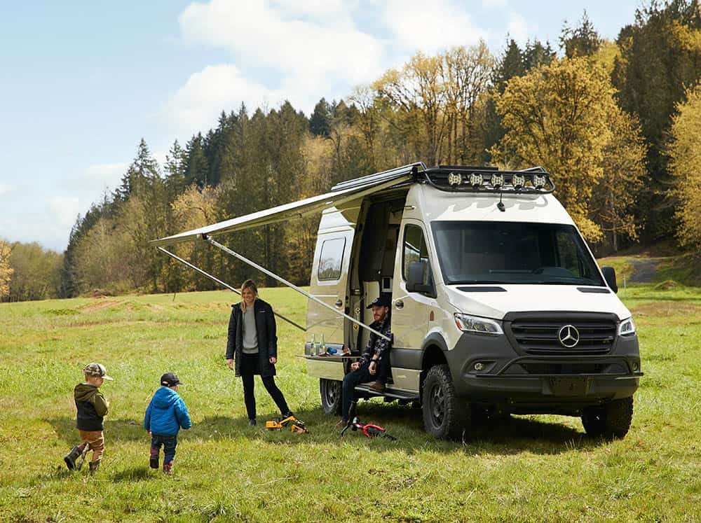 Family camping in Safari Roof Rack with Drop Front