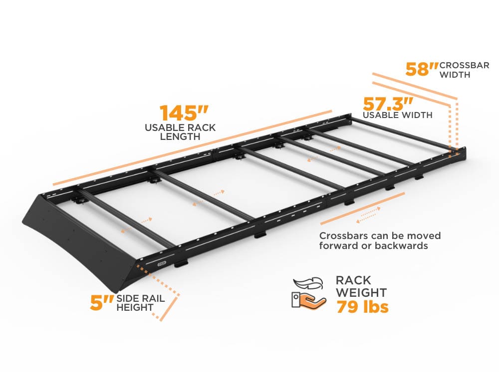 Transit 148 HR EXT Low Pro Roof Rack Dimensions