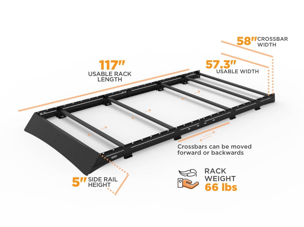 Transit 148 HR Low Pro Roof Rack Dimensions